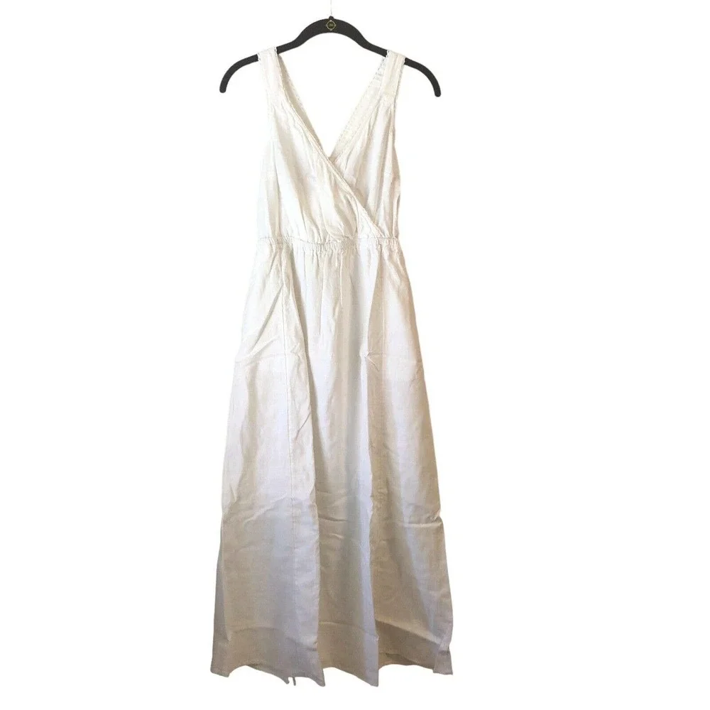 NEW Universal Thread Linen Rayon Cross Back Maxi Dress Summer Smocked White Sz S - Picture 4 of 10